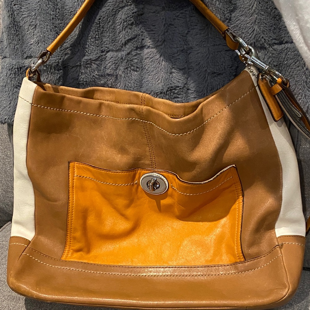 Coach Tan and Orange Shoulder Bag